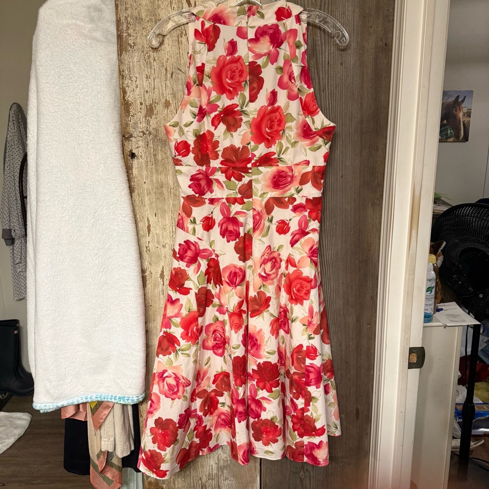 Talbots Red and White Halter Fit and Flare Midi Dress - Picture 7 of 8